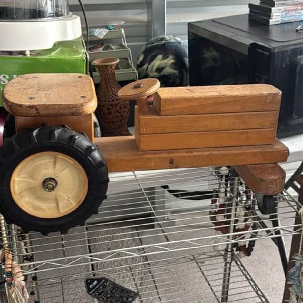 Vintage Wooden Ride-On Tractor Toy – Solid Wood Kids Toy